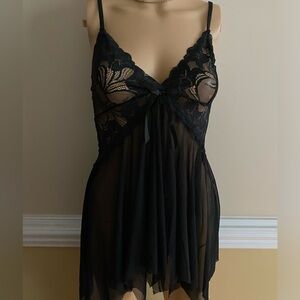New Avidlove Negligee and Thong. Black Lace Size S Lingerie